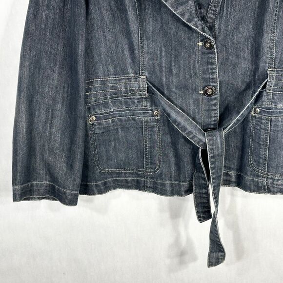 Baccini Plus Size 2X Denim Jacket Dark Blue Jean Belted Button Up Pockets 747 - Picture 5 of 11